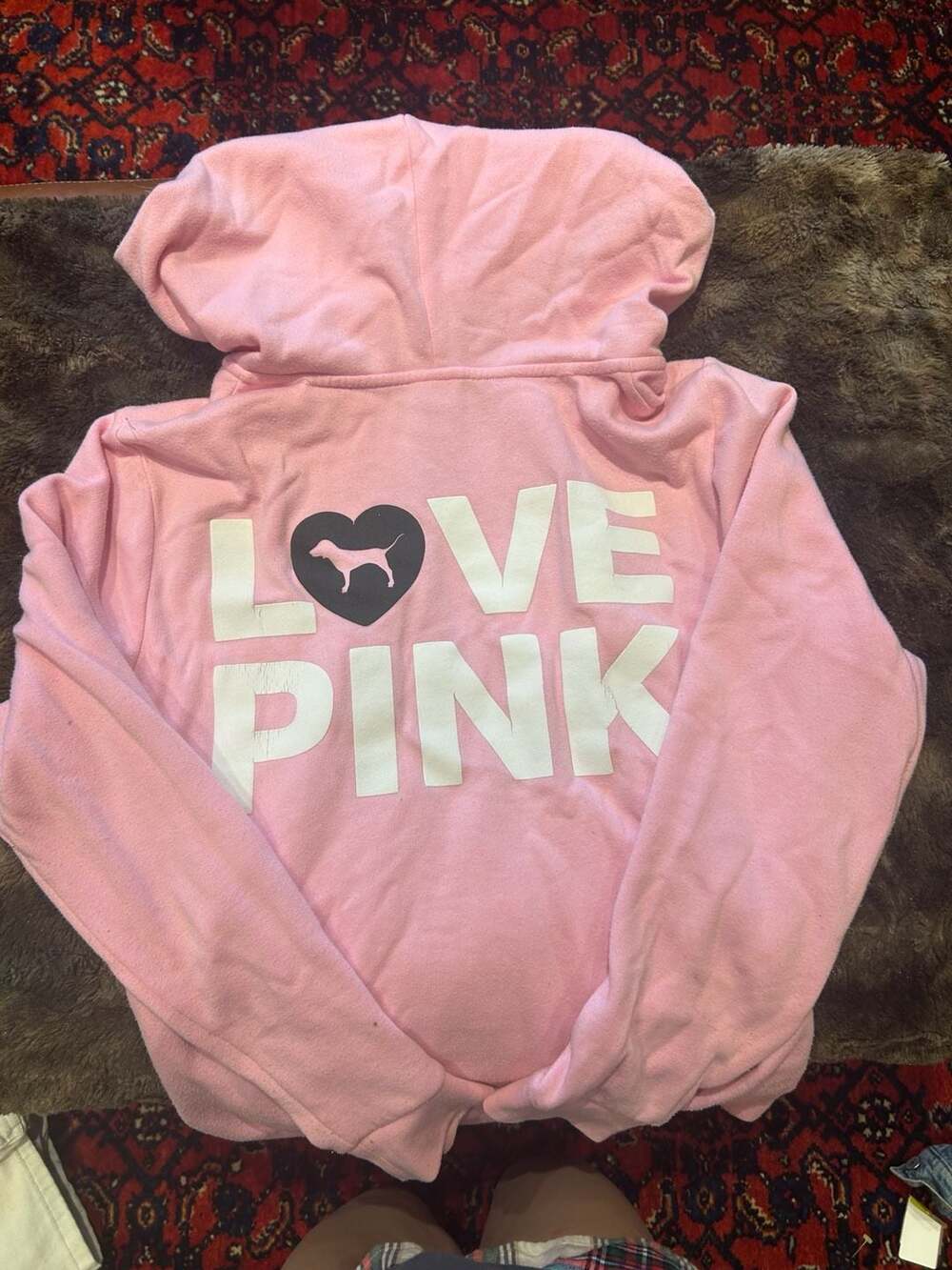 Victoria's Secret PINK Originals Pink Zip-Up Hoodie Love Pink Graphic Size M